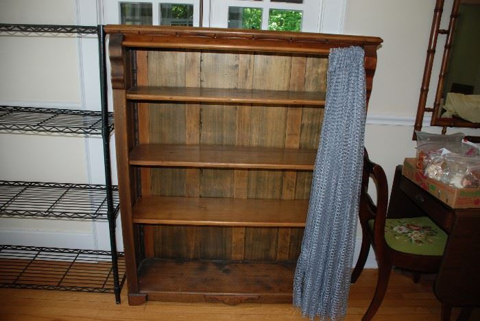 Antique bookcase with movable shelves and doll rod for drape