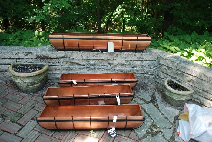 Copper window Boxes- 3-36" , 1 - 48"- with hanging hardware-Brand New
