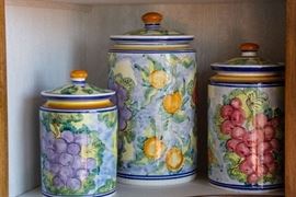 Italian Hand Painted Pottery Canisters. Set Of 3. $60.00 
