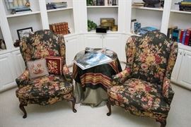 Custom Made Wing Back Chairs /Floral Upholstery and Queen Ann Legs: $900.00 (for the pair) Needle Point Pillows: $30.00 