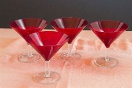 Red and Clear Glass Martini Glasses. (6 available) $12.00 ea