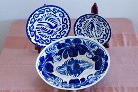 Anfora Blue and White Hand Painted Pottery. Soup Bowl:  $4.00 ea.  Salad/Luncheon Plate:  $4.00 ea.  Serving Bowl:  $40.00