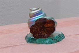 Signed Nautailuss Resin Sculpture Shell w/Silver Leaf Finish (6"): $130.00