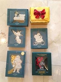 Lenox, Neiman Marcus and Waterford Crystal Ornaments. 