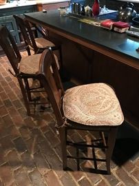 3 bar chairs, rush bottom with cushions