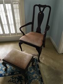 Henkel Queen Anne chair and ottoman 