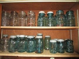 Antique canning jars, aqua and clear