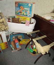 Vintage toys, luggage rack