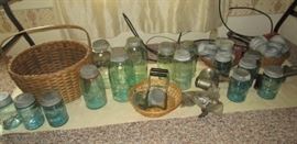 Antique aqua glass canning jars, kitchen colletibles