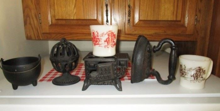 Cast iron collectibles, Fire King Davy Crockett mugs