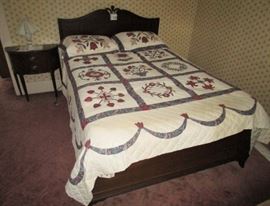 Antique full size bed and matching nightstand