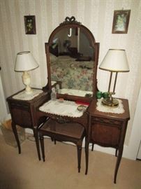 Antique vanity, lamps