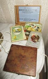 Wooden boxes, antique post cards