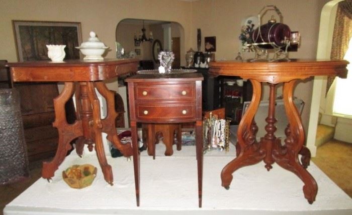 Late 1800's parlor tables, vintage 2 drawer end table