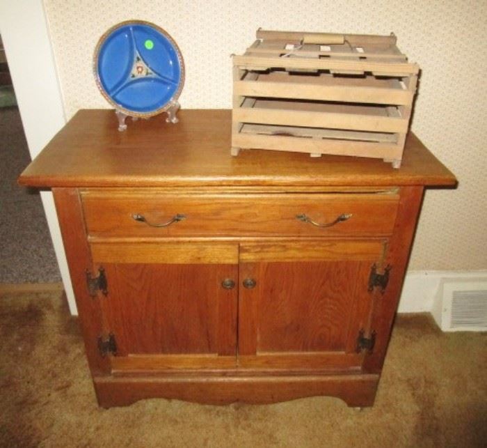 Antique commode, vintage handled egg box
