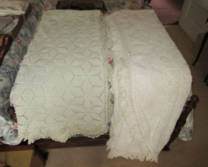 Vintage full size hand crocheted bed cover, full size Chenille spread.