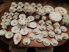 Huge set of vintage W,  German Porcelain set, hand signed and decoated. over 50 miscellaneous cups/mugs and many servicing pieces,  Great for party, entertaining and special events.