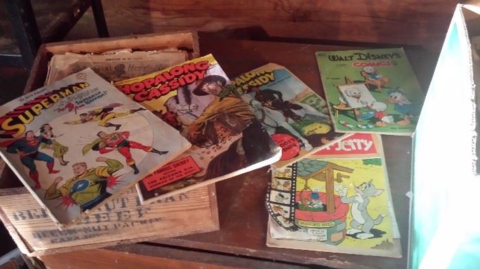 10 cent comics.  Super heroes, Hopalong Cassidy, Disney, Blondie, Tom & Jerry and more.