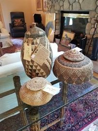Nice selection of antique and vintage Indian baskets. 