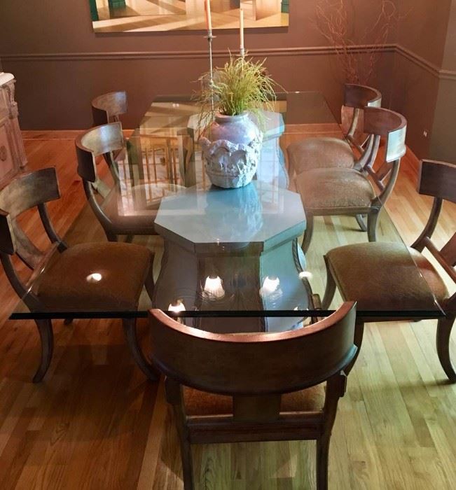 Glass Dining Table with Twelve Chairs