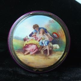 800 silver hand painted guilloche compact