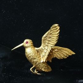 14k ruby eye bird pin