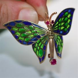 14 k gold plique-a-jour mechanical pin