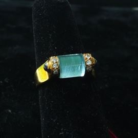 18k gold, polished aqua, diamonds