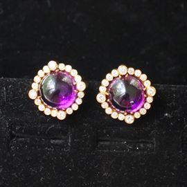 18 k gold, diamond & amethyst earrings