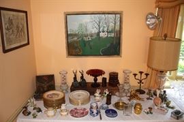 Wide variety of porcelain, glass and primitive items