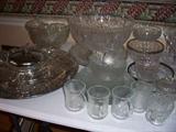 Lazy Susan
Punch Bowls with cups
Vintage clear glass dinnerware
Vintage sugar & creamer