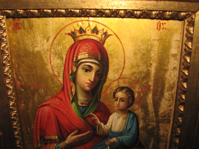 Russian icon. Holy Mother and the Christ Child. The state seals are present, as required.