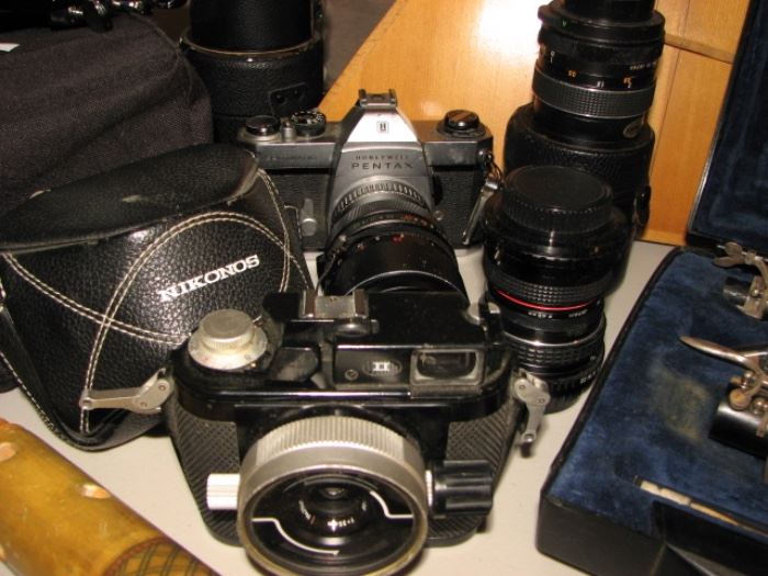 Nikonos camera, Pentax camera, lenses