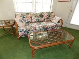 RATTAN HIDE-A-BED AND TABLES