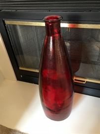 Tall Red Glass Floor Vase