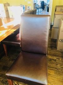 8 POTTERY BARN  "GRAYSON" SIDE CHAIRS in CHOCOLATE LEATHER. YOU CAN STILL BUY THEM RETAIL FOR $319 EACH!