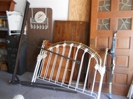 Advertising thermometer, queen size brass bed