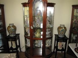 Asian vase set, curio cabinets and fine collectibles