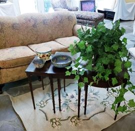 three cushion sofa, nesting tables