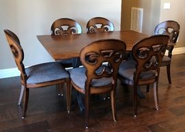 Arhaus "Arvada" Iron Based Sheesham Solid Wood Dining Table w 6 Jordan Side Chairs
Solid Sheesham Wood, Hand-Sanded and Hand-Finished w/ Solid Hand-Forged Iron Base