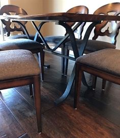 Arhaus "Arvada" Iron Based Sheesham Solid Wood Dining Table w 6 Jordan Side Chairs
Solid Sheesham Wood, Hand-Sanded and Hand-Finished w/ Solid Hand-Forged Iron Base