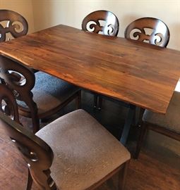 Arhaus "Arvada" Iron Based Sheesham Solid Wood Dining Table w 6 Jordan Side Chairs
Solid Sheesham Wood, Hand-Sanded and Hand-Finished w/ Solid Hand-Forged Iron Base