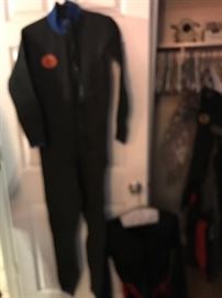 Rubberized ski suit, several others