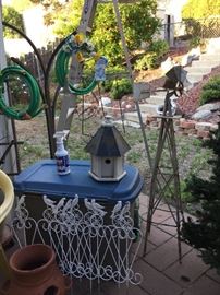 Windmill, bird houses, holders, stakes, hoses, etc.