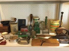 Antique irons, antique kitchen tools