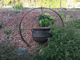 Big old heavy kettle on stand