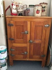 Icebox with extra hardware, original antique but has been refinished, zinc interior