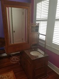 BACK SIDE OF 1800'S DRESSER..SECRET MARBLE TOP SINK AND SHAVING AREA WITH TOWEL RACK ETC.....VERY RARE AND UNIQUE.