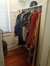 AUSTRALIAN DUSTER LONG COAT, MOTORCYCLE HELMET, SCUBA SUIT, LUGGAGE, COATS, SHOE ORGANIZERS, ETC.
