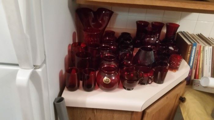 LOTS OF VINTAGE RED GLASS